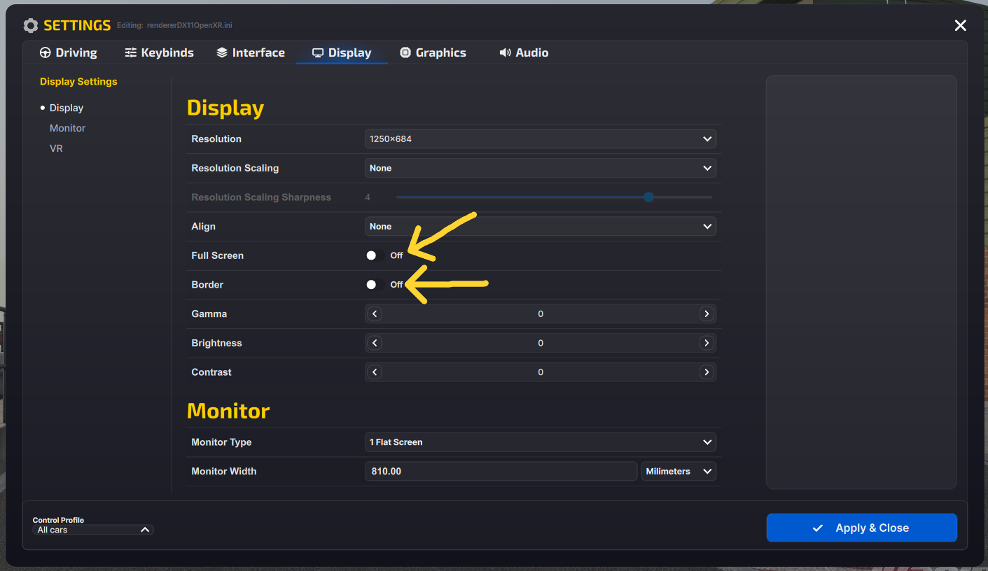 iRacing Display Settings